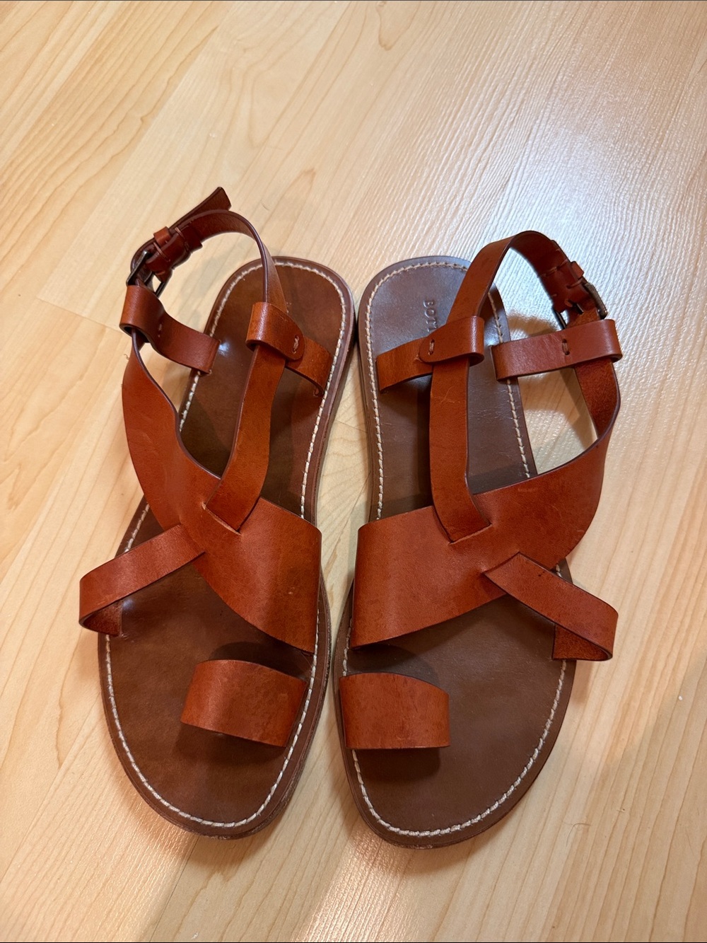 Bottega Veneta Cognac Brown Leather Cross-Strap Sandals